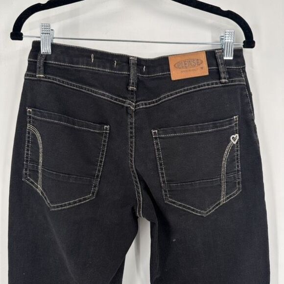 Please Button Fly Black Boyfriend Jeans Made in Italy Size XS X Small Stretch - Picture 7 of 14